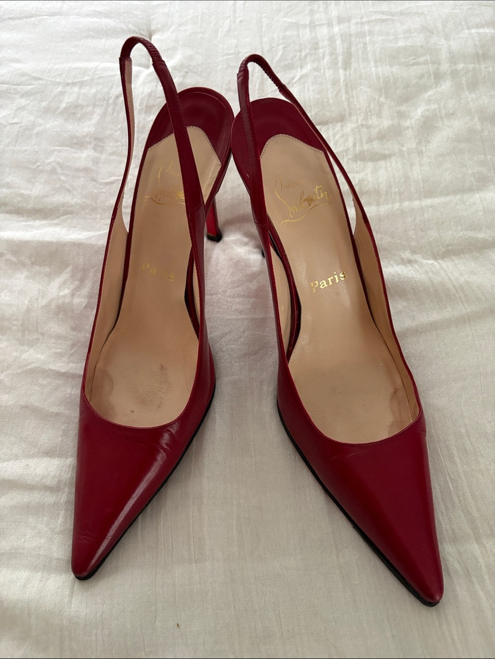 Christian Louboutin Red Pointed-Toe Slingback Pumps Sz 40.5/10
